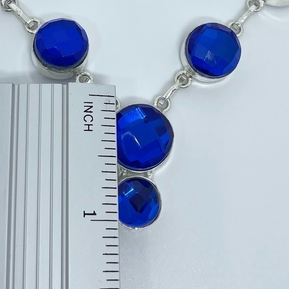 Sterling Silver Blue Faceted Gem Necklace – Artisan Made, 18” Statement - Picture 5 of 17